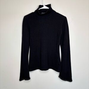 Pamela Dennis 100% Cashmere Blouse Bell Sleeve Sequins Black MediumTop BN15